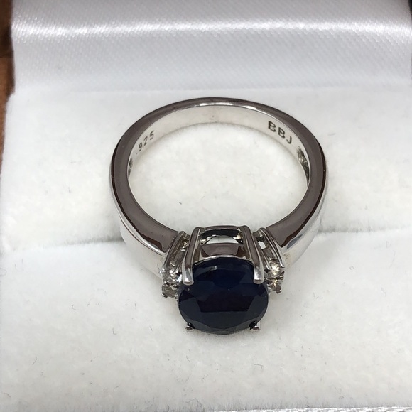Blue Sapphire Ring Size 7 925 Sterling Silver Secondary Stones Zircons - Picture 8 of 13